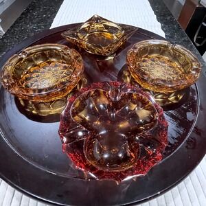 Vintage MCM Amber~Amberina Glass Ashtrays~Set of 4